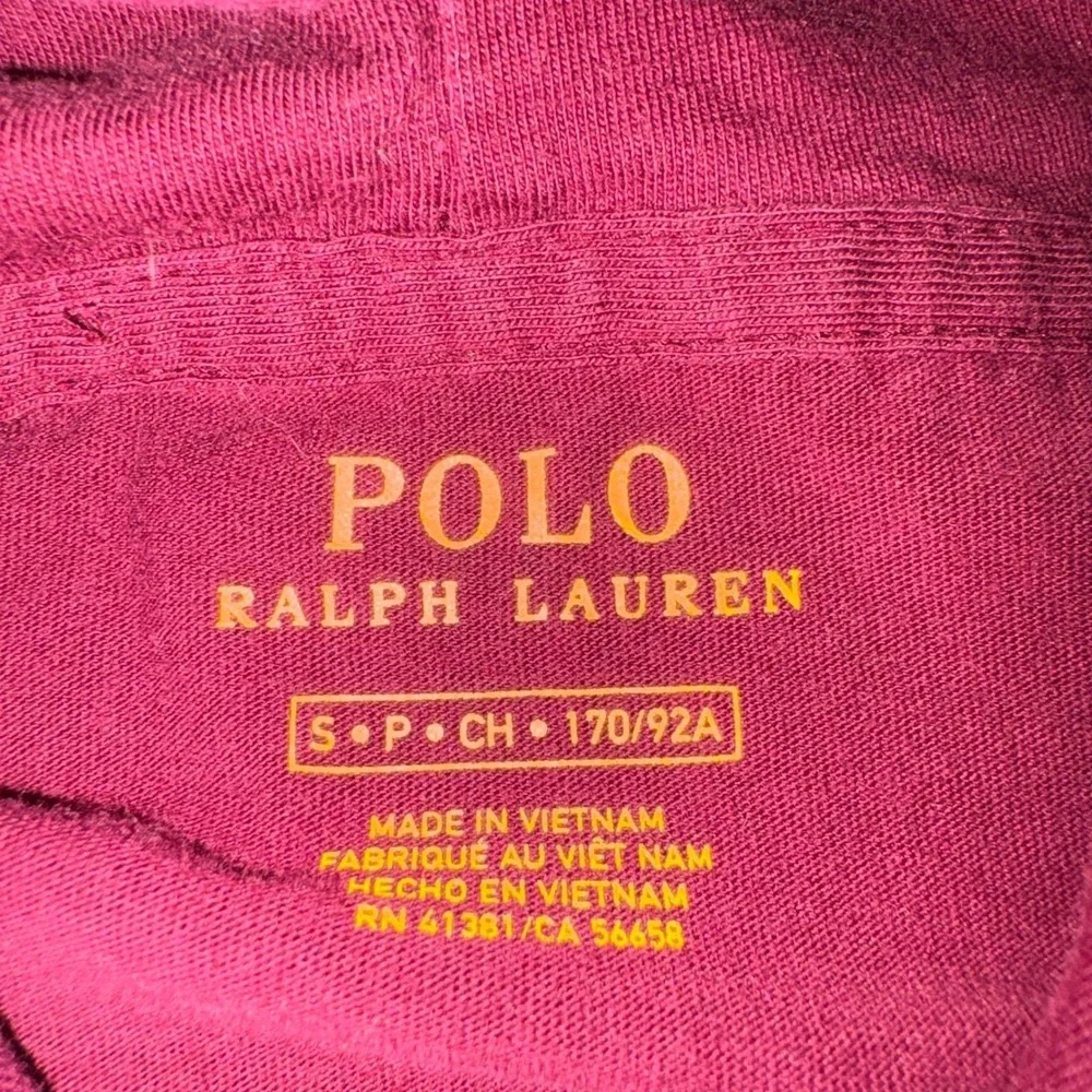 POLO RALPH LAUREN Hooded T-Shirt Mens‎ S Burgundy Long Sleeve Logo Spell Out